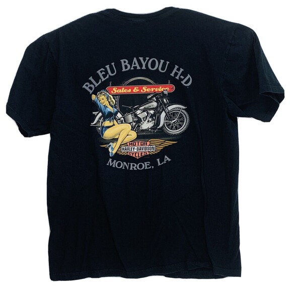 Harley Davidson TShirt Hanes Beefy Dual Double Sided Graphic XXL Bleu Bayou - Picture 1 of 6